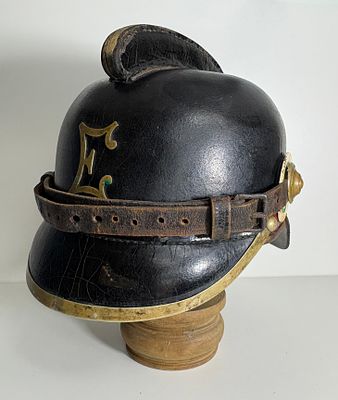 Antique Helmet of the Saxony Works Fire Brigade – Monogram "E" – circa 1900. Leather helmet of a 