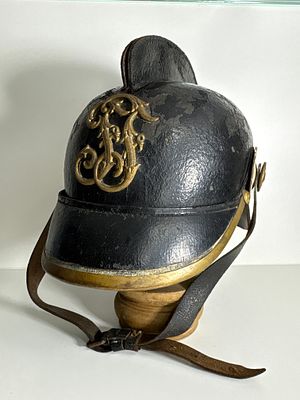 Antique Fire Brigade Helmet FRANKENBERG (Saxony) – Magnificent Monogram – circa 1900 