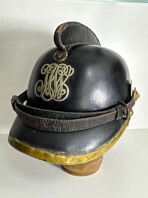Historical Fire Brigade Helmet Ebersbach (G&ouml;rlitz) – Manufacturer G.A. Sch&ouml;ne – Magnificent Monogram