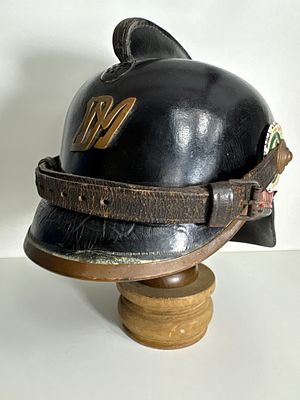 Rare Helmet of the Factory Fire Department "Dressler & Marx" Berthelsdorf – Saxony circa 1900. Hi 