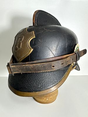 Historical Fire Helmet Saxony – Leather & Brass – circa 1900. Historical leather helmet 