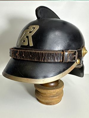 Rare Fire Helmet Kingdom of Saxony – Monogram "GR" (Gro&szlig;r&ouml;hrsdorf) – circa 1900. Fire Helmet for 