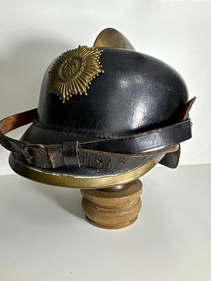 Rare Fire Helmet Saxony – Mauersberg (Ore Mountains) – Monogram FF – circa 1905. Historical 
