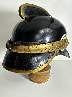 Platoon Leader Helmet FF Wei&szlig;wasser – Leather with Scale Chain – Saxony circa 1900. Historical 