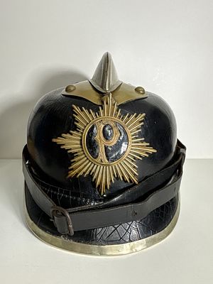 Fire Helmet Pretzschendorf – Leather Helmet with P-Emblem – circa 1900. Item Description Object: 