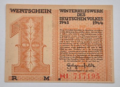 1 Winterhilfswerk שטר תרומה לגרמניה נאצית 1943-1944