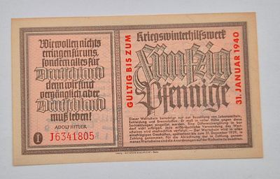 Winterhilfswerk פנינג 50 שטר תרומה לגרמניה נאצית 1940