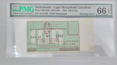 שטר של 100 סנט משנת 1944 ממחנה וסטרבורק, מצב חדש, מדורגים PMG EPQ 66