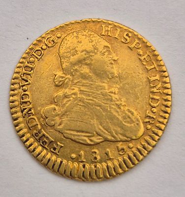 מטבע זהב ספרד אסקודו משנת 1815
עמלה 10%. משקל 3.38 
זהב 0.875