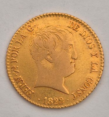 מטבע זהב ספרד 80 ריאל משנת 1822
עמלה 10%. זהב 0.875 
משקל 6.7 גרם