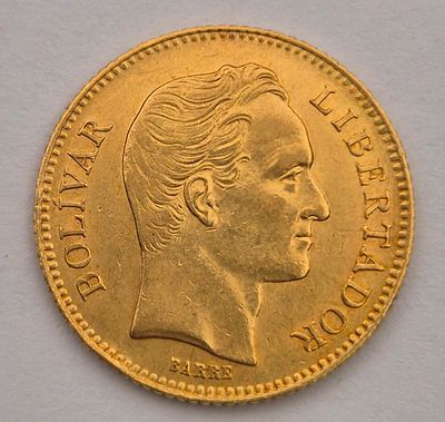 ונצואלה מטבע זהב 20 בוליבר משנת 1887 . משקל 6.45 גרם 
זהב 0.900 
עמלה 10%