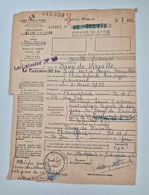 מסמך אנטישמי מצרפת. בבקשה לפתיחת חשבון חסכונות בתקופת של מלחמת העולם השניה כשכבר החליטו על חוקים 