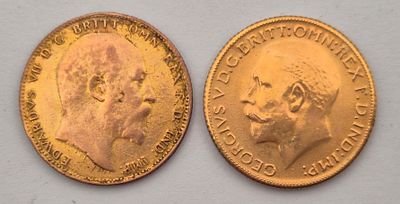 2 מטבעות מזויפים(לא זהב) של סוברין זהב אנגלי