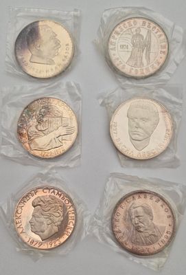 בולגריה 6 מטבעות כסף שנות ה70. משקל 123 גרם 
כסף 0.900 וכסף 0.500