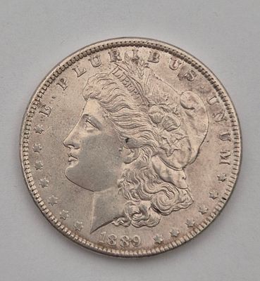 מטבע דולר כסף ארה"ב, מורגן 1889, מצב מעולה, כסף 900, משקל 26.7 גרם