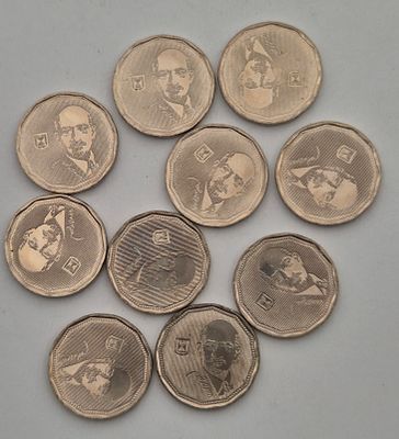 לוט 10 מטבעות חמישה ₪ ויצמן, במצב חדש, לא היו בשימוש, ברק יפה