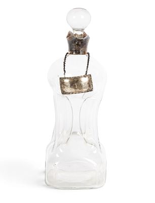 Hukin & Heath Victorian Silver Mounted Glug Glug Decanter. Description: A blown glass 