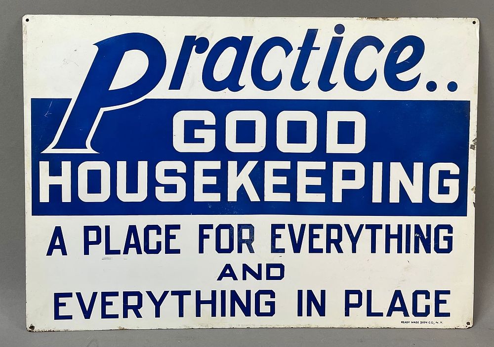 Lot 153: Original Painted Metal Practice Good Housekeeping Sign