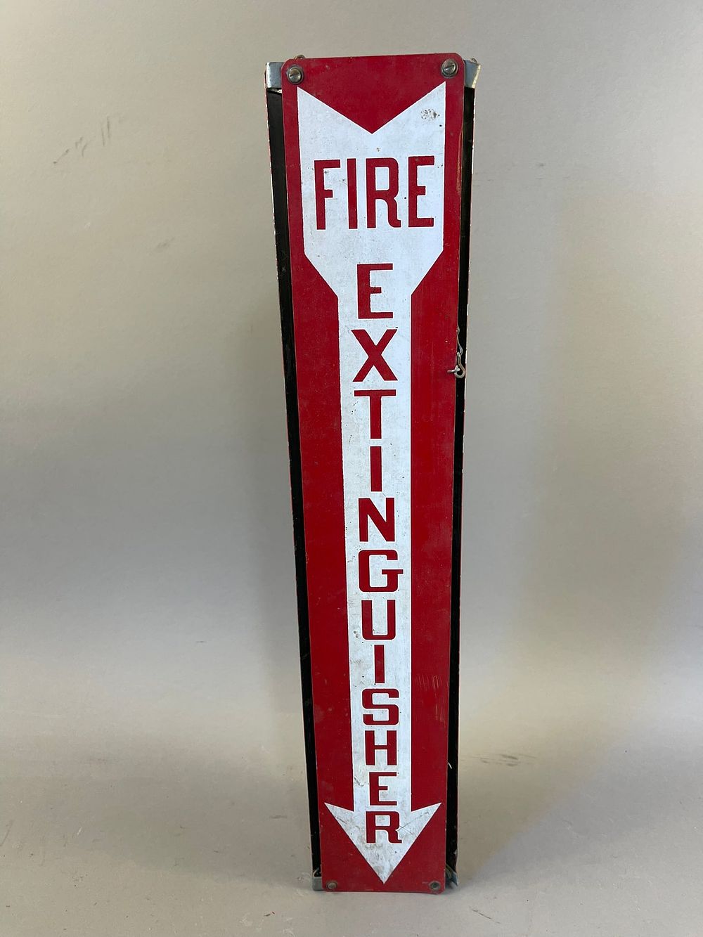 Lot 156: 3 Sided Hanging Painted Metal Fire Extinguisher Sign