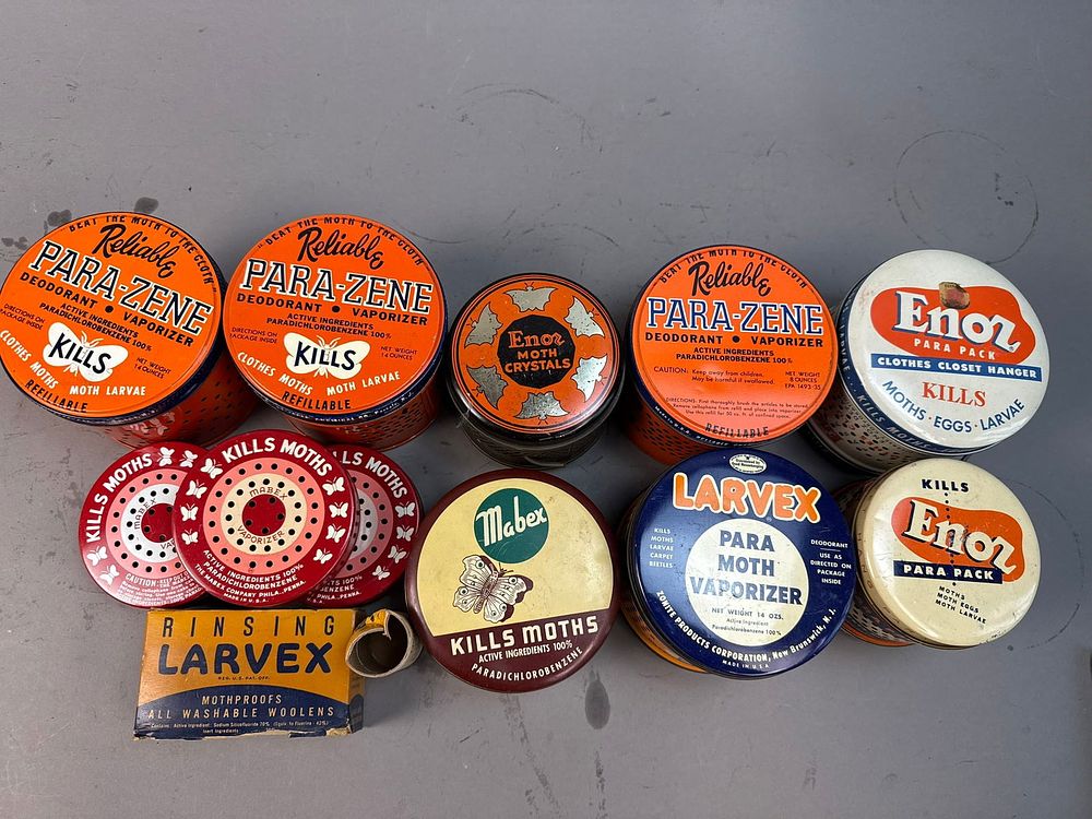 Lot 184: 13 Piece Enoz Larvex Mabex Moth Fly Bug Killer Cans