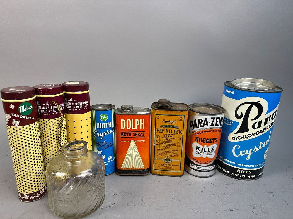 Lot 185: 9 Piece Moth Bug Insect Fly Killer Cans Mabex Dolph