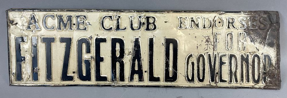 Lot 198: 1930s Era Acme Club Fitzgerald Governor Tin Sign Grand Ledge