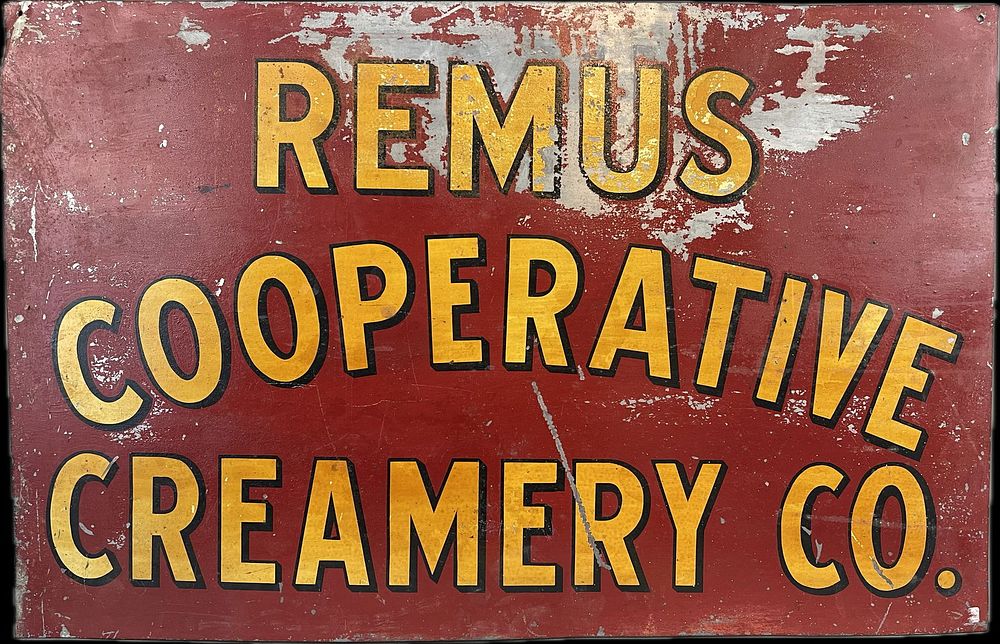 Lot 199: 1940s Era Remus Creamery Painted Metal Farm Sign