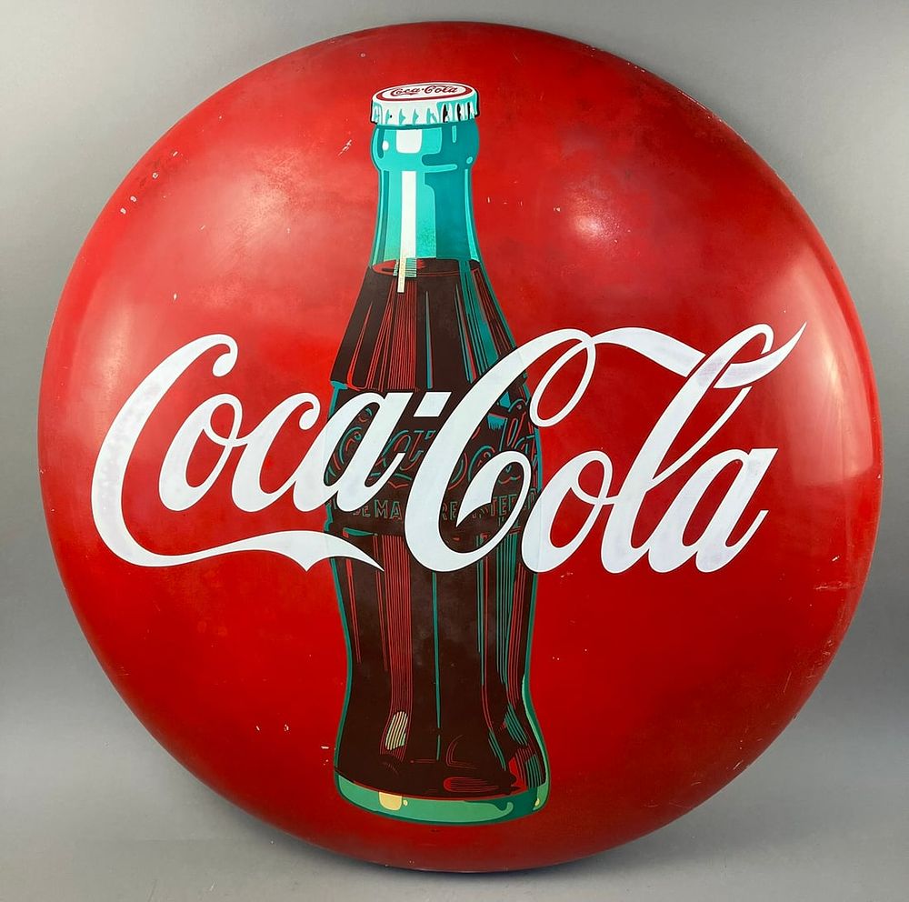 Lot 218: Original 36" AM 32 Coca Cola Button Sign