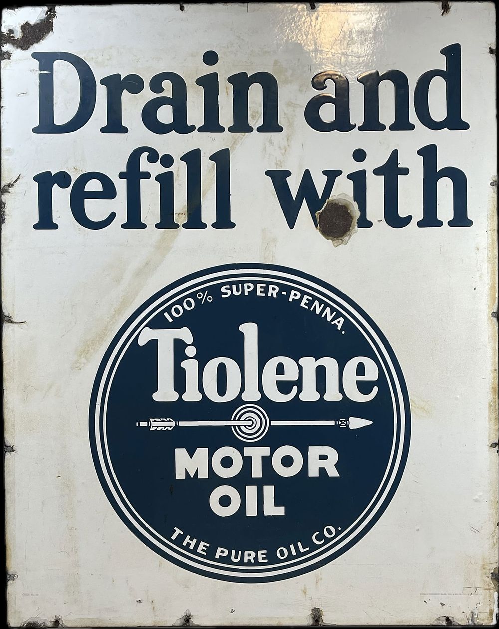 Lot 223: Rare Tiolene Pure Oil Drain Refill Porcelain Sign