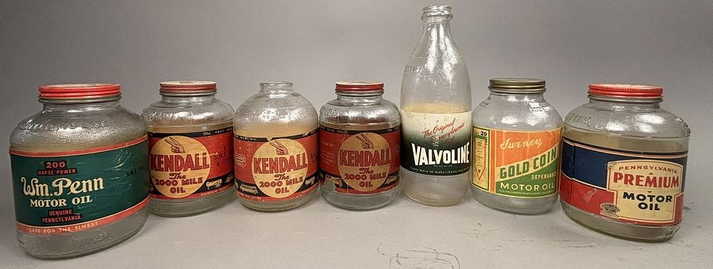 Lot 256: 7 Penn Kendall Sweney Valvoline Glass Oil Bottles