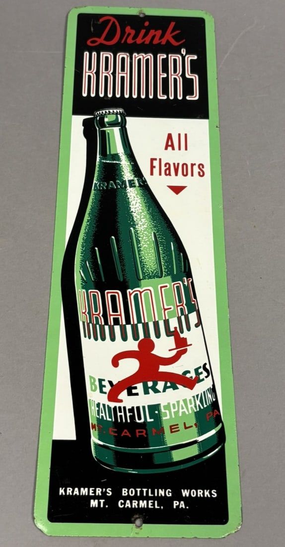 Lot 263: Drink Kramers SST Soda Pop Original Tin Door Push