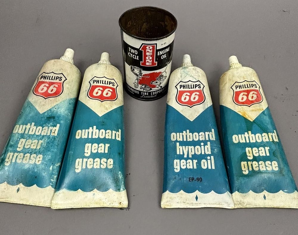 Lot 271: Lot 5 Outboard Phillips 66 Gear Grease & 2 Cycle Canadian Tire