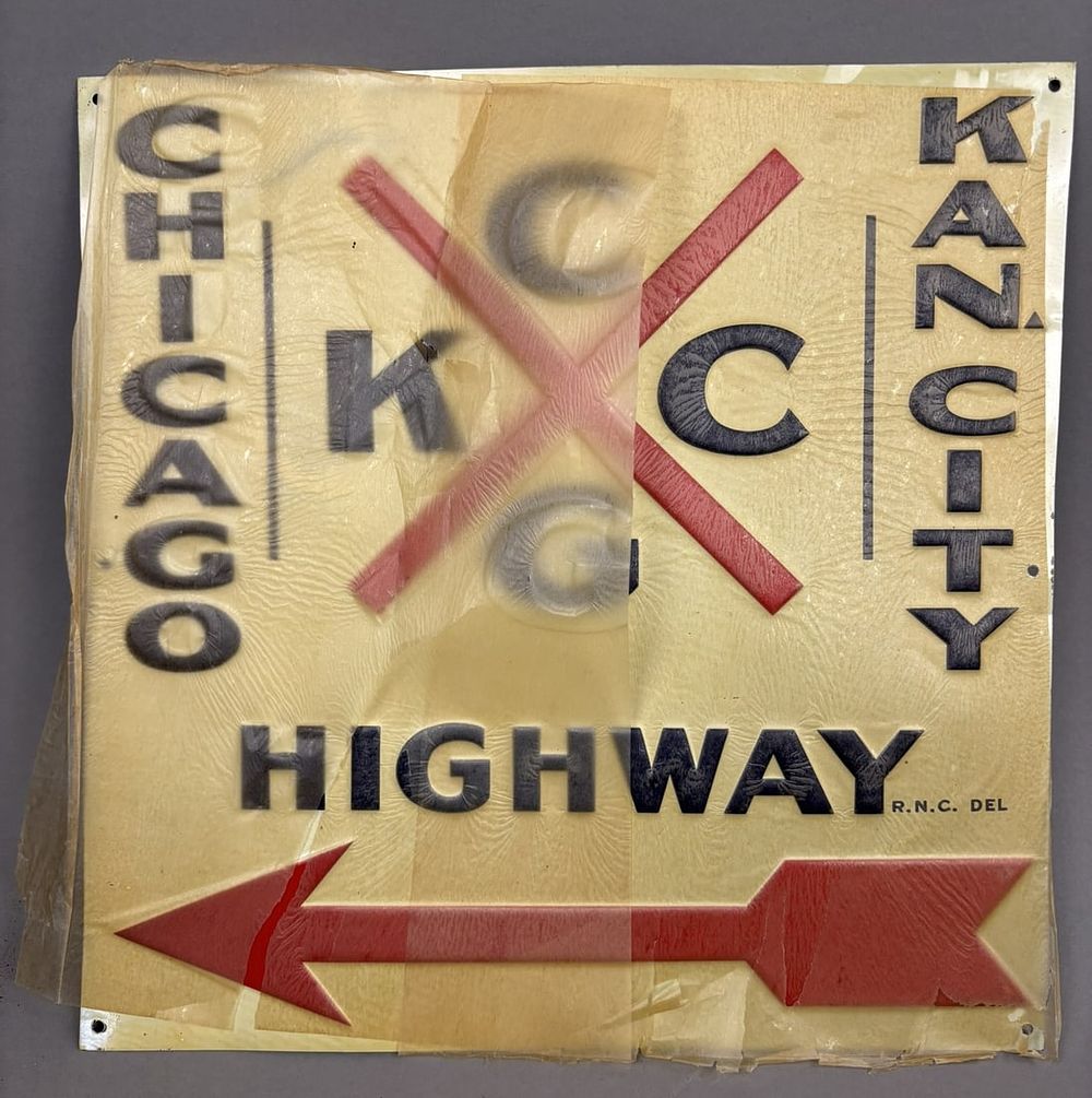 Lot 275: NOS Chicago Kansas City Embossed Highway SST Sign