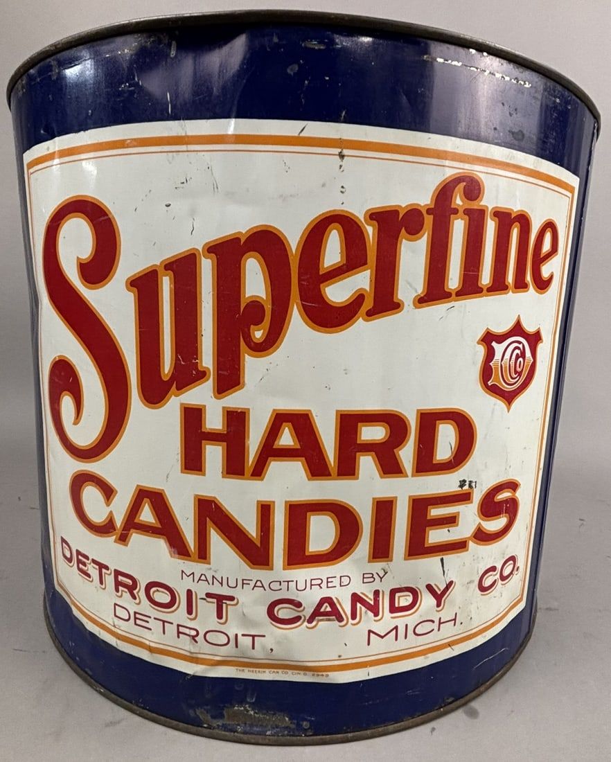 Lot 304: Superfine Hard Candies Detroit Candy General Store Display Can