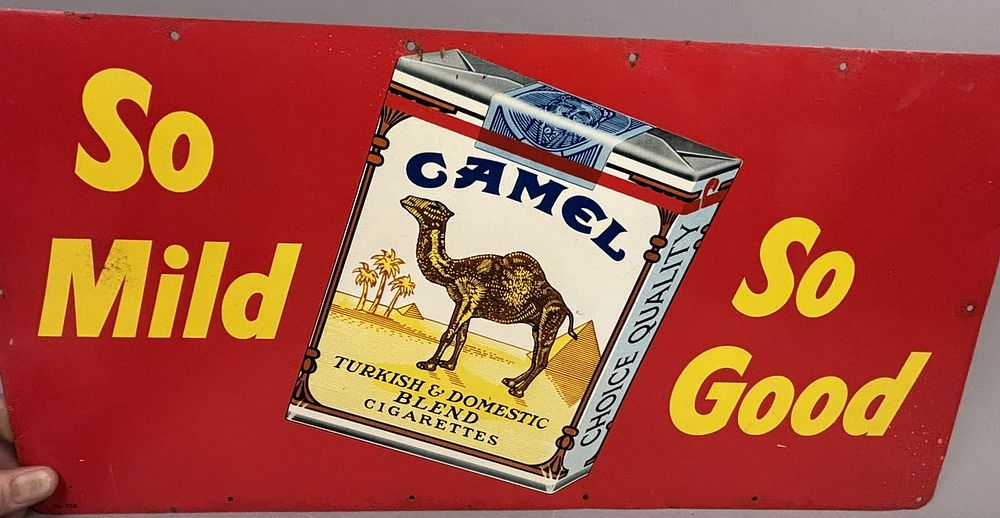 Lot 307: Camel So Mild So Good SST Tin Tacker 50s Advertising Sign