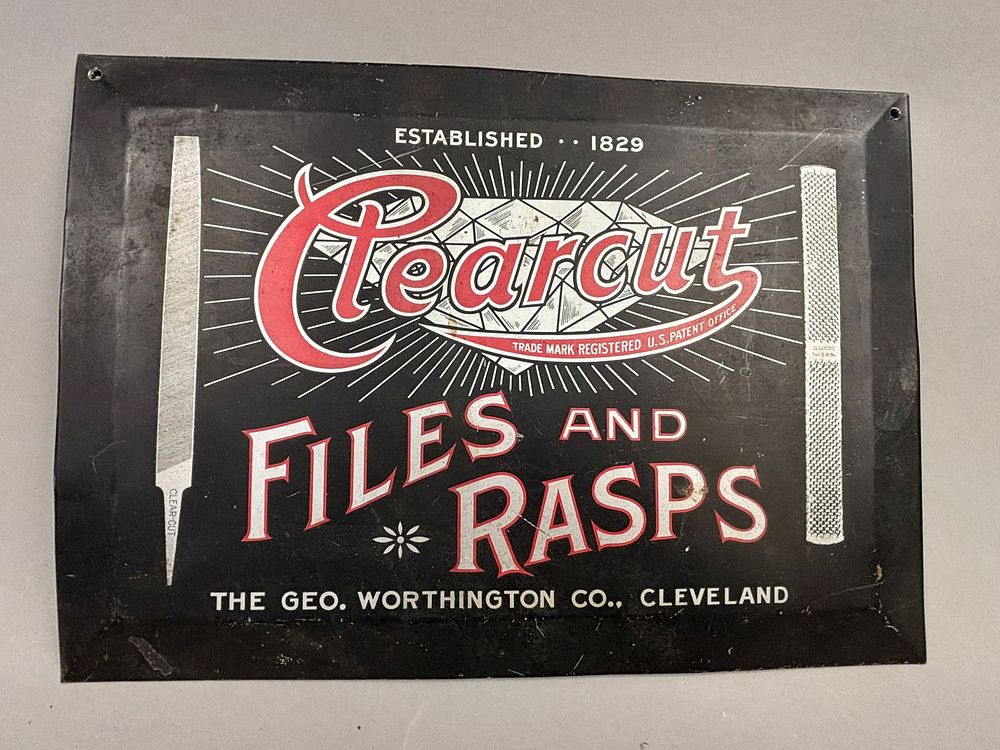 Lot 308: 1920s Clearcut Files & Rasps Worthington TOC Sign