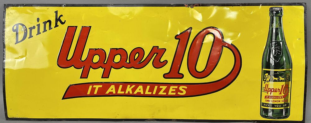 Lot 320: Upper 10 It Alkalizes SST 40s Soda Pop Tin Sign