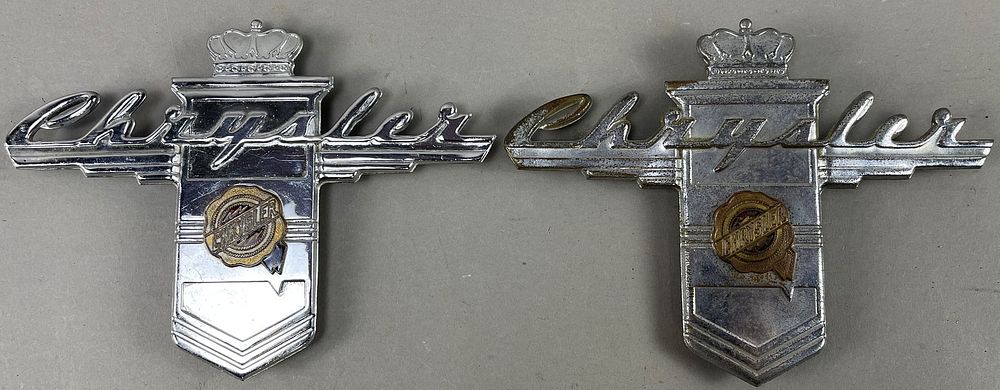 Lot 328: Pair Ca. 1946-48 Chrysler Grill Trim Hood Emblems