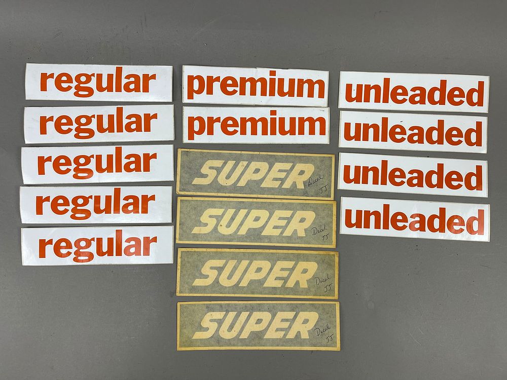 Lot 329: Lot 15 Regular Premium & Unleaded Gas Pump Stickers