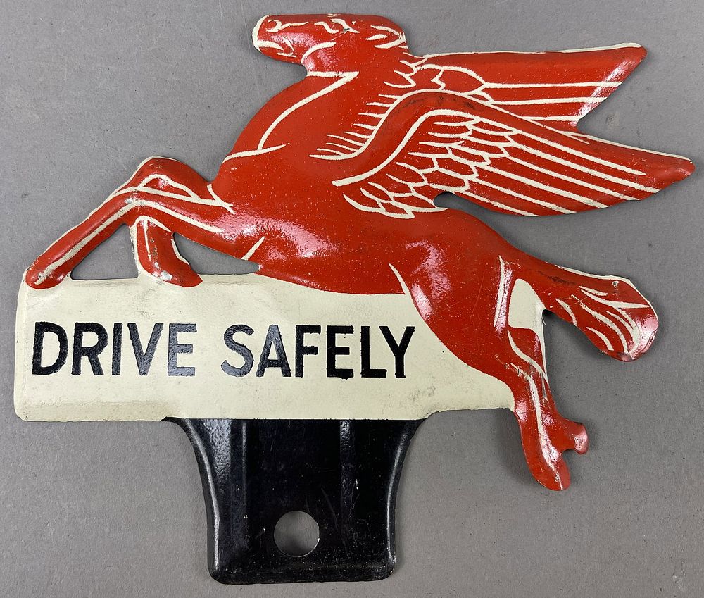 Lot 338: Mobil Oil Pegasus Drive Safely License Plate Topper
