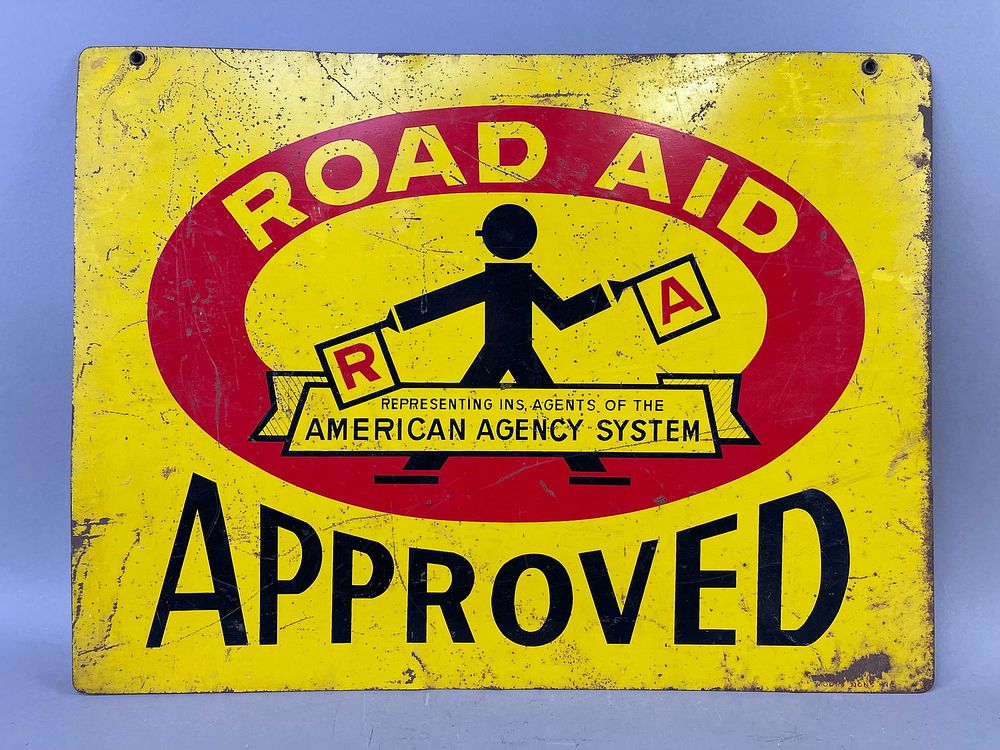 Lot 344: Road Aid American Agency Approved DST 1950s Sign