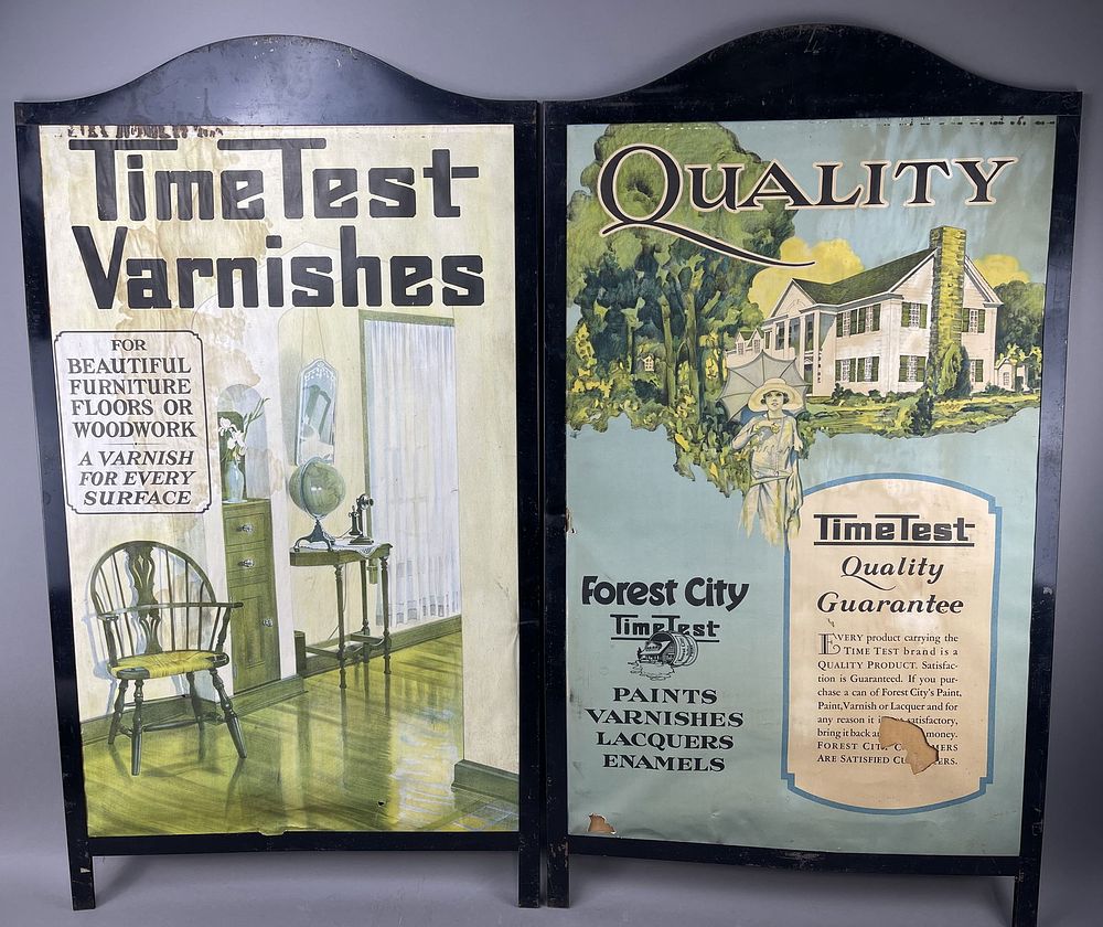 Lot 346: Pair Forest City Time Test Paints Varnishes Store Display Signs