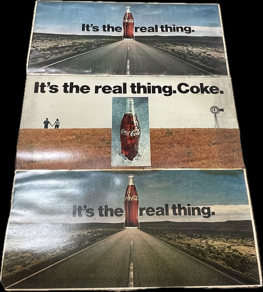 Lot 364: Lot 3 60s Coca Cola 66"x32" Real Thing Cardboard Billboard Signs