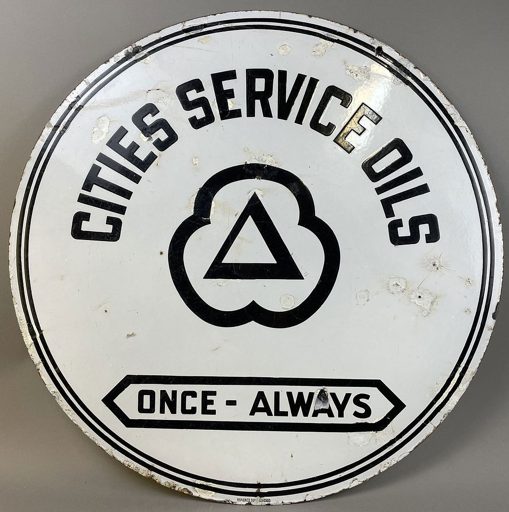 Lot 378: Cities Service 1940s DSP Porcelain 30" Service Station Sign