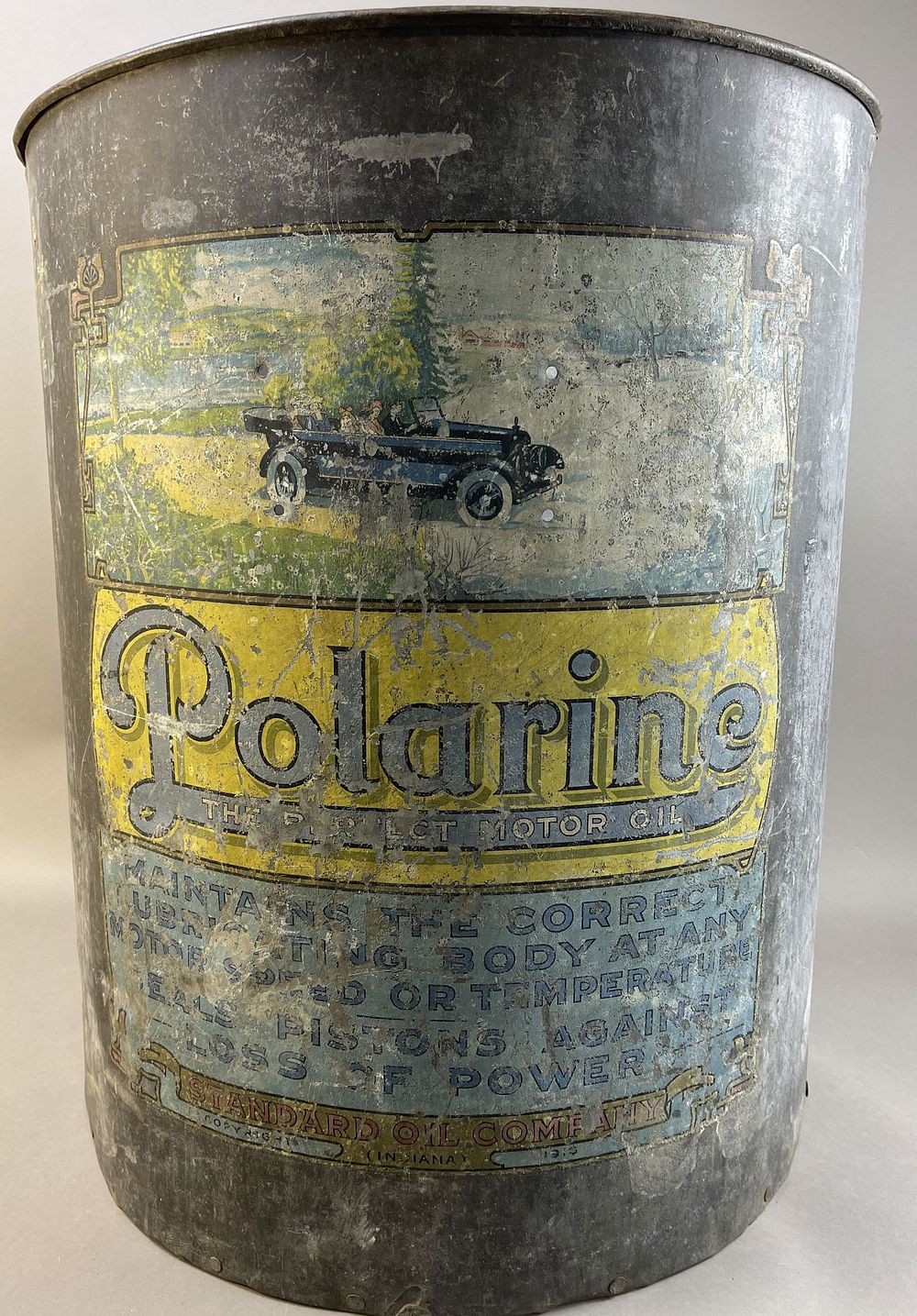 Lot 384: Antique 1910 Polarine Motor Oil 25 Gallon Drum Can