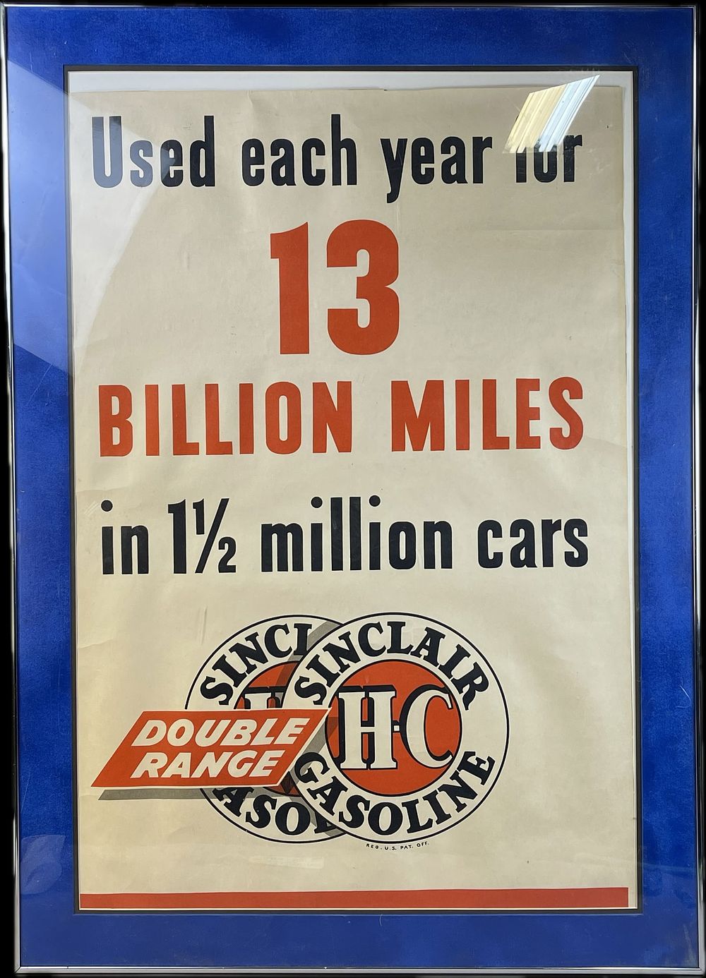 Lot 385: Framed Sinclair 13 Billion Miles HC Gasoline Advertising Sign