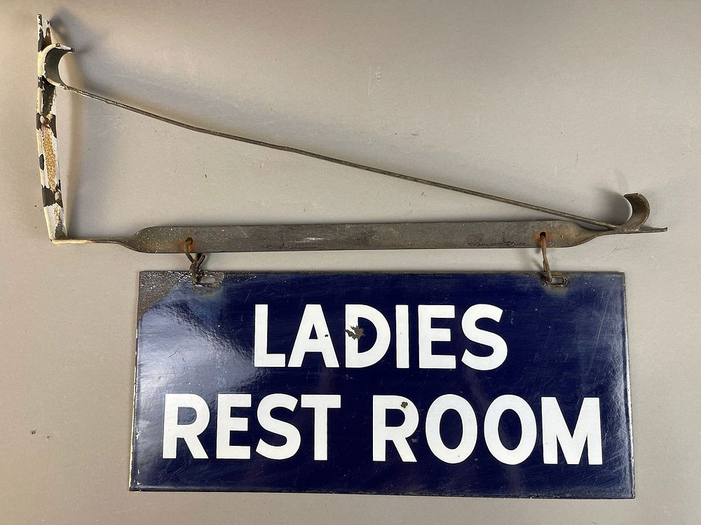 Lot 389: 40s Ladies Rest Room DSP Porcelain Sign w/ Bracket
