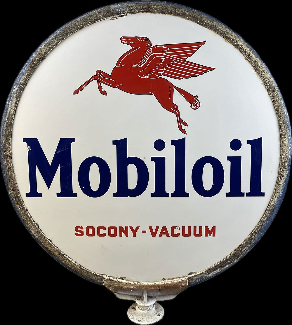 Lot 391: Mobiloil Socony Vacuum DSP 30" Porcelain Curb Side Sign