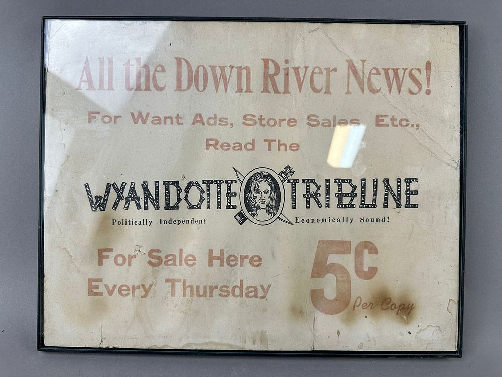 Lot 397B: Wyandotte Tribune 5 Cent Cardstock Advertising Sign