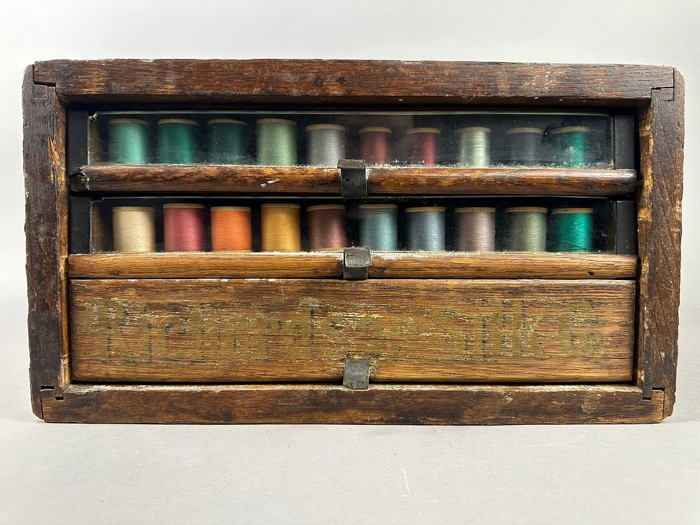 Lot 401: Richardson Silk Co 3 Drawer Original Wood Thread Cabinet
